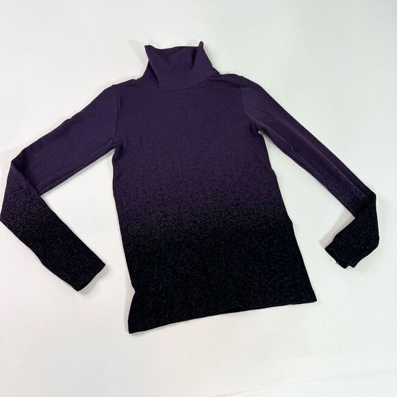 Athleta Top Womens Medium Purple Black Flurry Base Layer Ombre Turtleneck - Picture 1 of 9